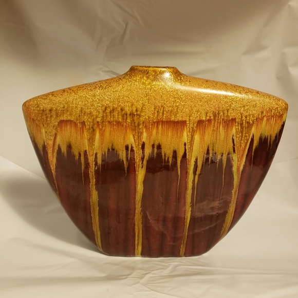 Mid Century Modern Pottery Vase Drip Glaze Unsigned - Picture 1 of 7